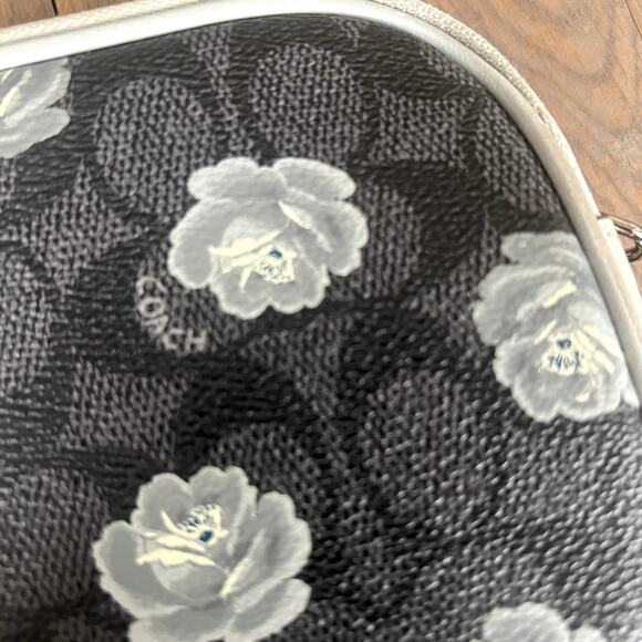 Coach Signature Rose Print Double Zip Crossbody Wristlet Bag Charcoal Sky 31855 - Picture 8 of 16